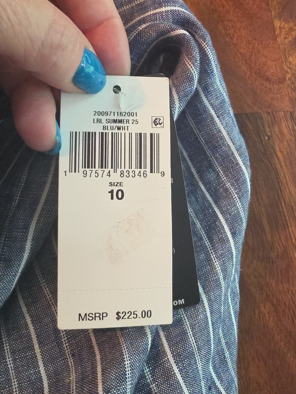 Lauren Ralph Lauren Blue And White Striped 100% Linen Skirt With Ruffle NWT 10 - Picture 10 of 16